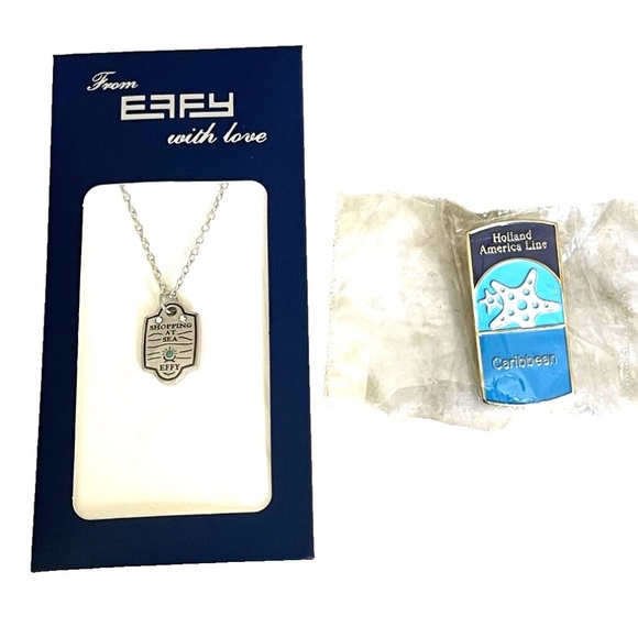 Effy "Shopping at Sea" Collector's Luggage Tag Necklace w/Holland America Pin - Picture 1 of 3